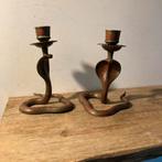 Vintage Koperen Cobra Kandelaars - Set van 2, Ophalen of Verzenden