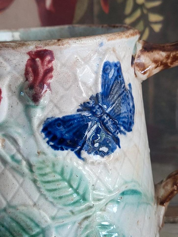 FRANSE barbotinekan blauwe Vlinder Toen was geluk, Antiek en Kunst, Curiosa en Brocante, Ophalen of Verzenden