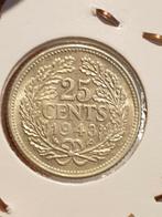 25 cent 1943, Eikel P, zilver nr.1 (08), Zilver, Ophalen of Verzenden, 25 cent
