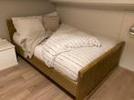 Steigerhouten bed 140x200 + Auping spiraalbodems, Ophalen, Bruin, Steigerhout, Tweepersoons