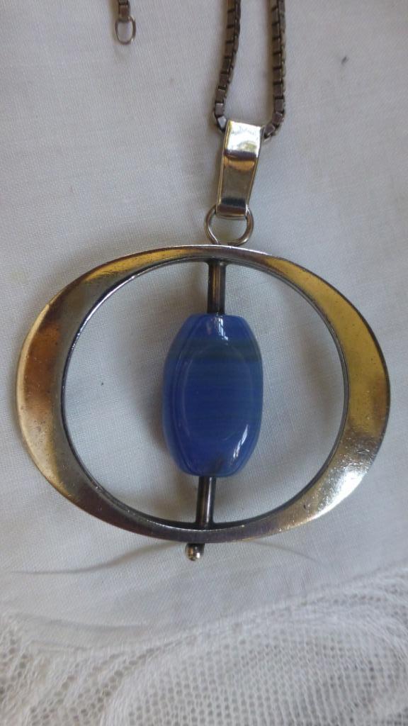 Modernist Zilveren Hanger KAJ FAALEN Noorwegen + ketting, Sieraden, Tassen en Uiterlijk, Antieke sieraden, Ketting, Zilver, Met edelsteen