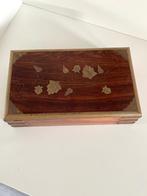 Vintage houten doosje met metaal inlay, Antiek en Kunst, Verzenden