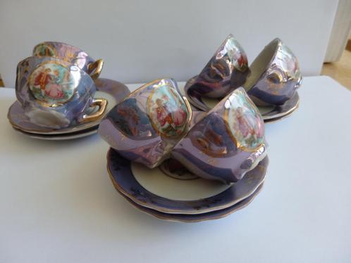 kinder theeserviesje 6 kop en schotels victoriaans motief, Antiek en Kunst, Antiek | Servies los, Ophalen of Verzenden