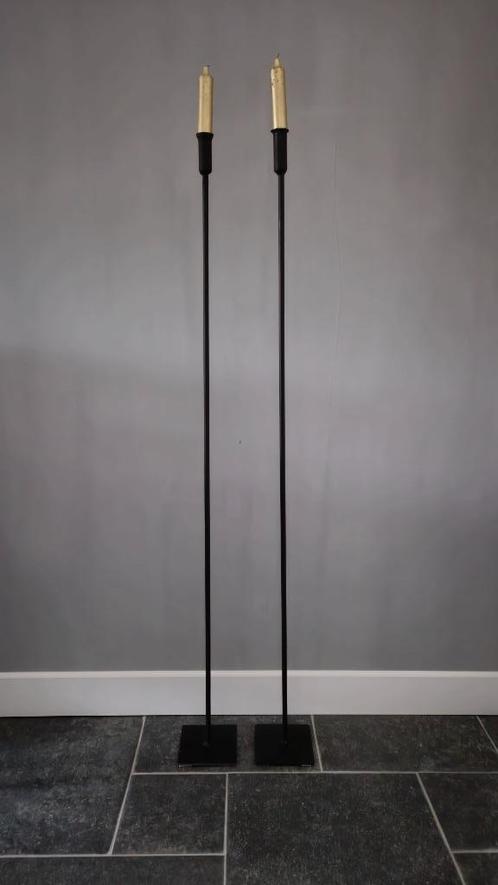 Metalen vloerkandelaar zwart set 140cm, Huis en Inrichting, Woonaccessoires | Kandelaars en Kaarsen, Zo goed als nieuw, Kandelaar