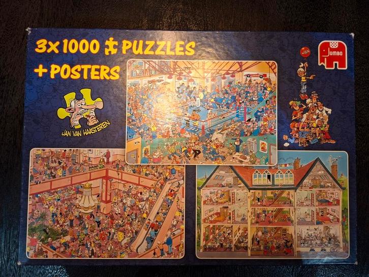 3x Jan van Haasteren puzzel 1000 stukjes + posters compleet, Hobby en Vrije tijd, Denksport en Puzzels, Zo goed als nieuw, Legpuzzel