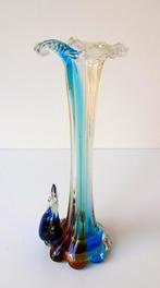 Glazen vaas helder blauw en rood wijde hals Murano 2651-g, Ophalen of Verzenden