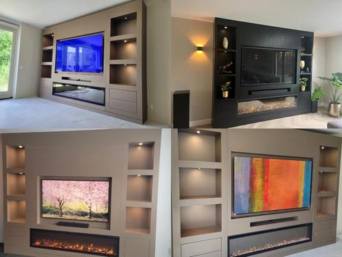 Cinewall / tv wandmeubel met sfeerhaard op maat, Huis en Inrichting, Kasten | Televisiemeubels, Nieuw, Minder dan 100 cm, 25 tot 50 cm