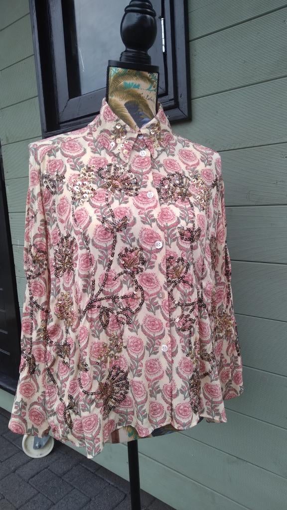 Zara Blouse met pailletten en bloemen print M, Kleding | Dames, Blouses en Tunieken, Maat 38/40 (M), Overige kleuren, Verzenden