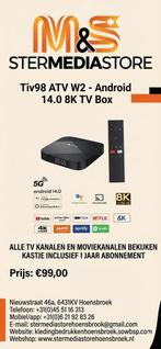 Tiv98 ATV W2 Android 14.0 8K TV Box -Nieuw! 1jaar abonnement, Ophalen of Verzenden, Nieuw, Hardware, Onbekend