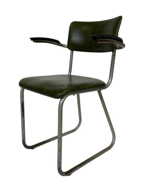 Vintage Industriele Design Stoel Gispen De Wit, Huis en Inrichting, Stoelen, Gebruikt, Eén, Hout, Kunststof, Wit, Ophalen