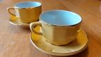 2 gele kop en schotels Apilco flora Deshoulieres, Ophalen of Verzenden, Gebruikt, Porselein, Kop en/of schotel