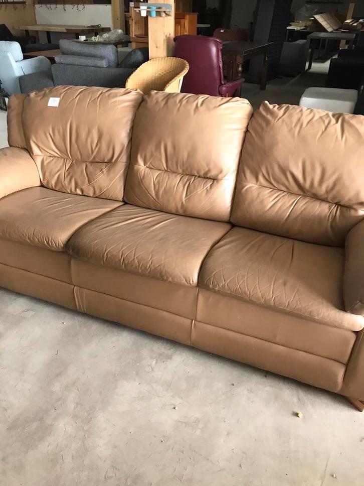 Bank in PU leer, Huis en Inrichting, Fauteuils, Zo goed als nieuw, Leer, Ophalen of Verzenden