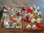 Kerstballen vintage zilver rood vogels ornamenten, Diversen, Kerst, Ophalen of Verzenden, Zo goed als nieuw