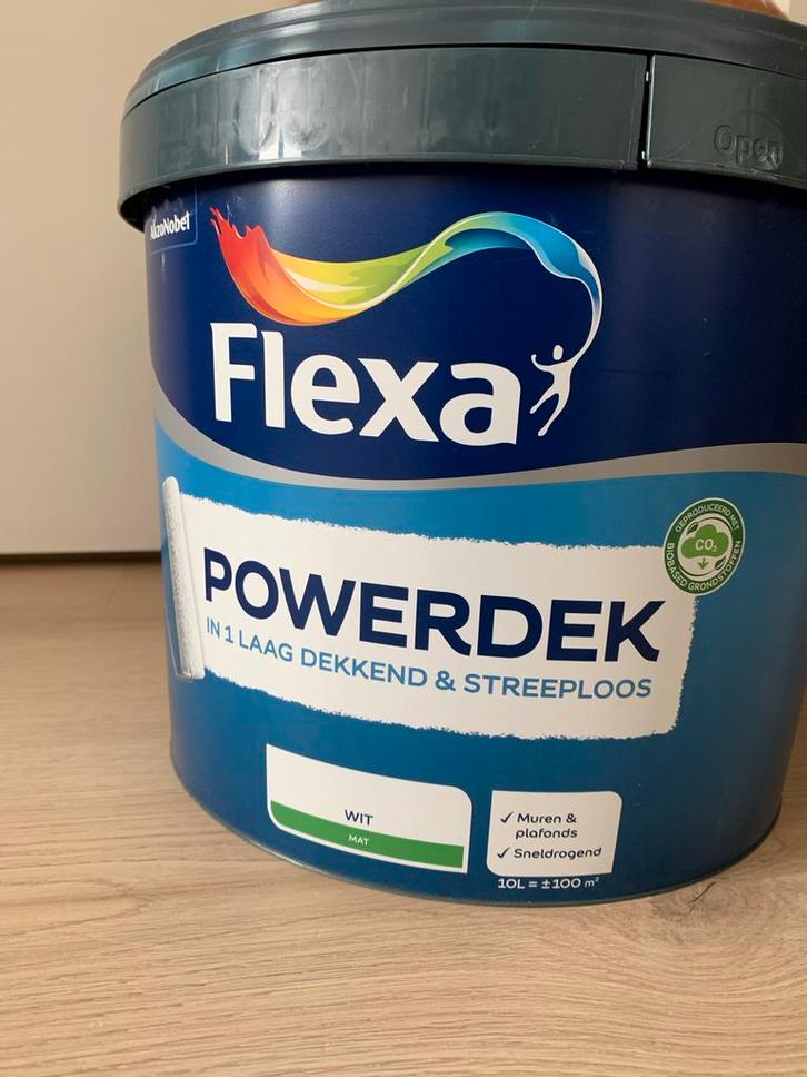 Flexa Powerdek Muren & Plafonds Wit Mat - 10L, Doe-het-zelf en Verbouw, Verf, Beits en Lak, Nieuw, Verf, 5 tot 10 liter, Wit, Ophalen of Verzenden