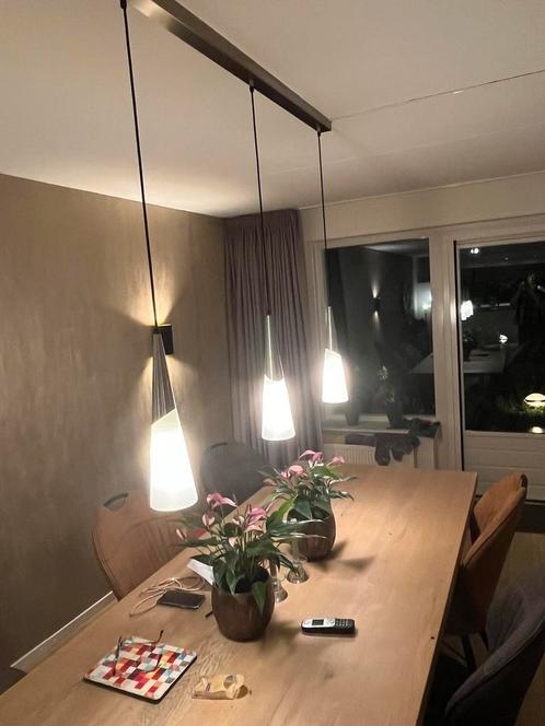 Hanglamp met 3 lampen, 125 cm breed, Huis en Inrichting, Lampen | Hanglampen, Gebruikt, 75 cm of meer, Glas, Ophalen of Verzenden
