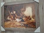 Nieuw Schilderij met Kippen in stal,in Lijst, Antiek en Kunst, Kunst | Schilderijen | Klassiek, Ophalen of Verzenden