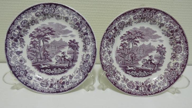 Paars wandbordje Amazone P.Regout 2x [1768], Antiek en Kunst, Antiek | Keramiek en Aardewerk, Ophalen