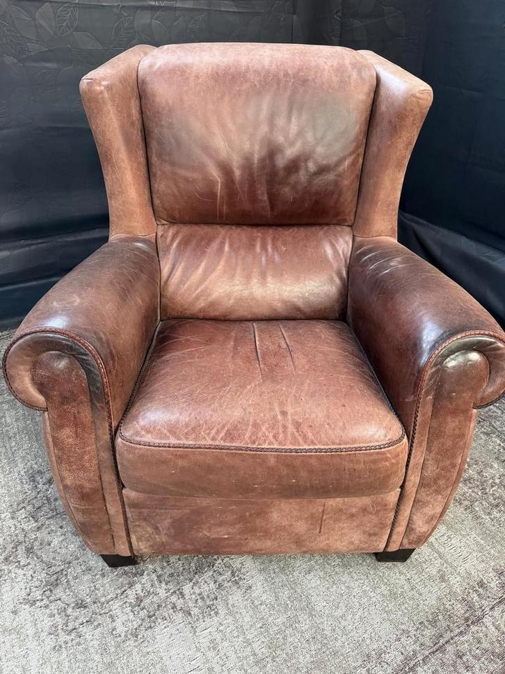 Leren fauteuil - Bruin, Huis en Inrichting, Fauteuils, Gebruikt, Leer, 75 tot 100 cm, Minder dan 75 cm, Ophalen