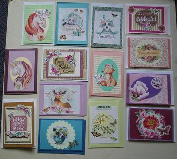 Set 25x zelfgemaakte wenskaarten. Gefeliciteerd & blanco (G) beschikbaar voor biedingen