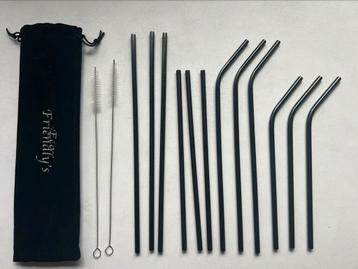 Nieuw! set 12 drink rietjes straws cocktails limonade zwart beschikbaar voor biedingen