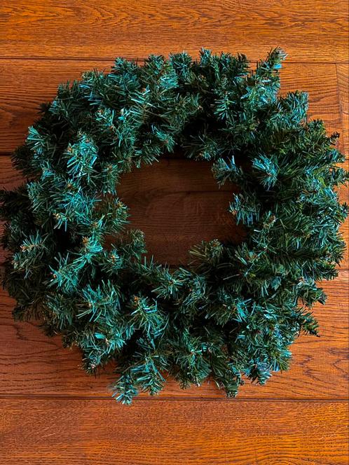Prachtige volle kunst kerst krans doorsnede 50 a 55 cm, Huis en Inrichting, Woonaccessoires | Kransen, Gebruikt, Ophalen of Verzenden