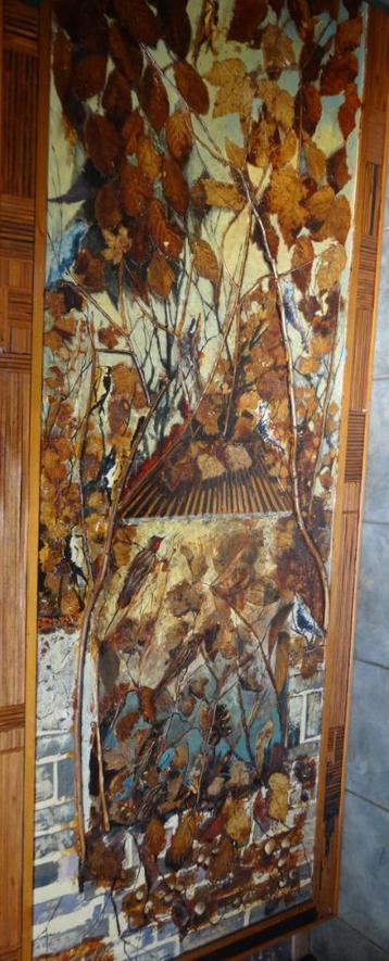 ZEER GROOT SCHILDERIJ HERFST * Olieverf en Collage * METEN!* beschikbaar voor biedingen