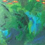 schilderij met als titel ´Bloemen in het groen´, Antiek en Kunst, Kunst | Schilderijen | Abstract, Ophalen of Verzenden
