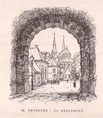 36. Deventer : La Bergpoort. Houtgravure 1881, Antiek en Kunst, Ophalen of Verzenden