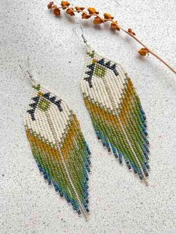 Ibiza, bohemian, Earth Tones Fringes Oorbellen / RVS beschikbaar voor biedingen