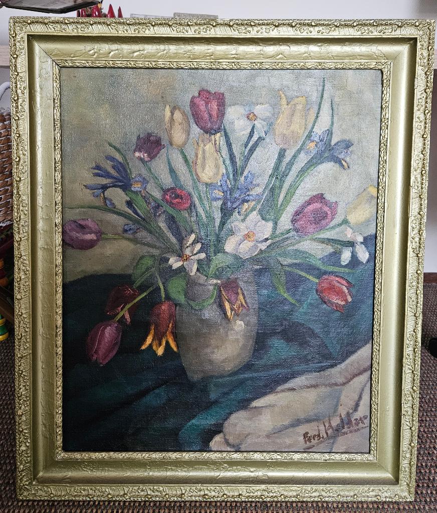 schilderij vaas met bloemen, Ophalen