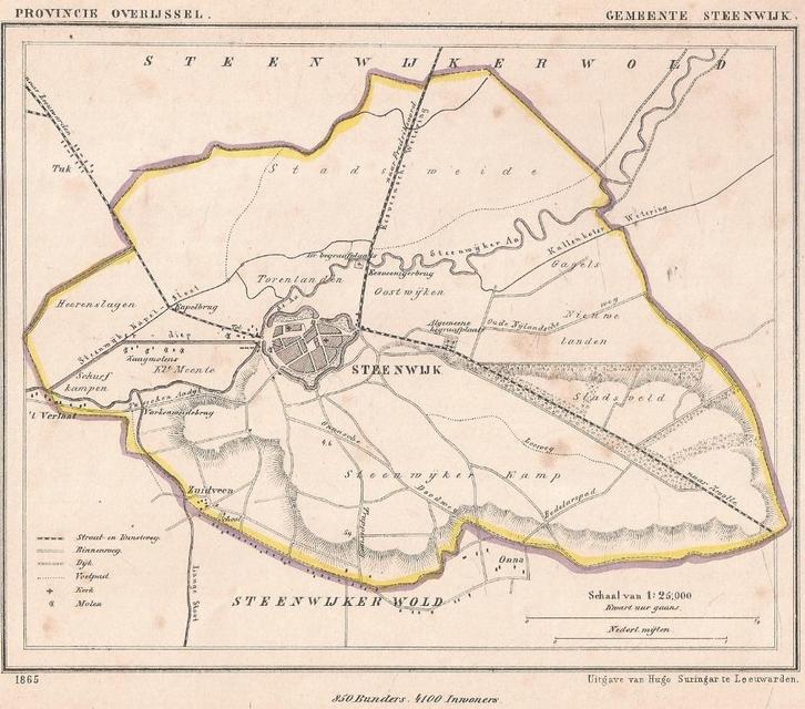 Gemeente Steenwijk, Kuyper kaartje. 1865, Antiek en Kunst, Kunst | Etsen en Gravures, Ophalen of Verzenden