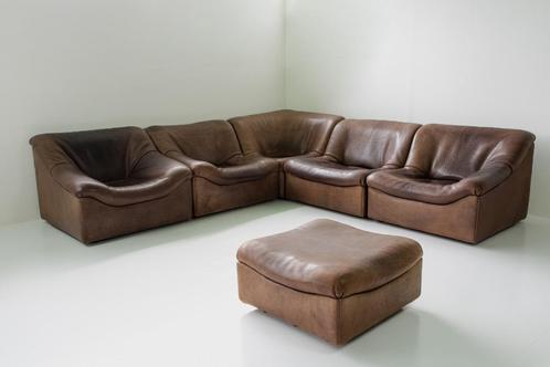 Vintage De Sede DS-46 Modulair Salon + Fauteuil met Hocker –, Huis en Inrichting, Banken | Complete zithoeken, Gebruikt, Leer