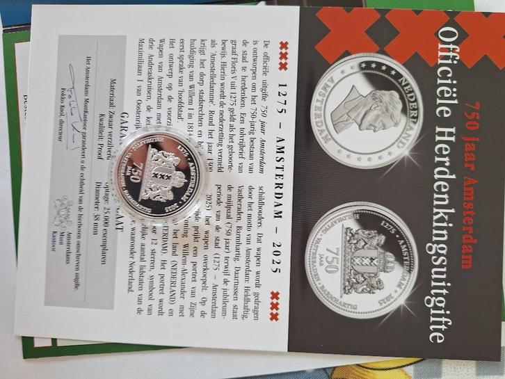 NEDERLAND MUNTEN 750 JAAR AMSTERDAM VERZILVERD NO5284, Postzegels en Munten, Munten | Nederland, Euro's, Vóór koninkrijk, Zilver