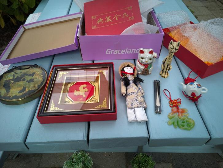 Complete set Aziatische decoratie Chinees met Gelukskat, Antiek en Kunst, Kunst | Niet-Westerse kunst, Ophalen of Verzenden
