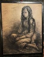 Fenomale oude tekening Jonge dame meisje , Bali  java Indone, Antiek en Kunst, Verzenden