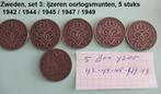 Zweden, set ijzeren oorlogsmunten 5 öre, 42/44/45/47/49, Ophalen of Verzenden, Overige landen, Setje