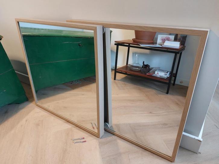 2 Ikea Stave spiegel vierkant 70x70 houten frame, Huis en Inrichting, Woonaccessoires | Spiegels, Zo goed als nieuw, 50 tot 75 cm
