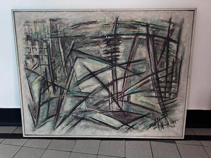 Abstract schilderij van Henk van der Vet, gedateerd 1968., Antiek en Kunst, Kunst | Schilderijen | Abstract, Ophalen of Verzenden