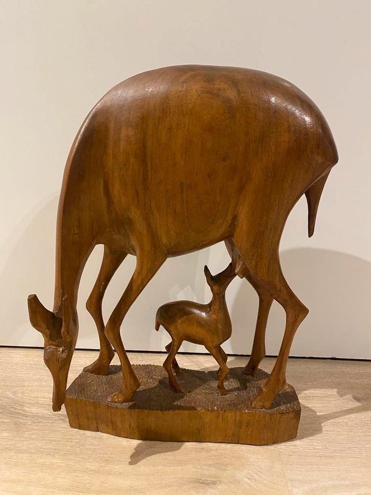 Vintage hert met kalfje  jaren 70 51 cm hoog, Verzamelen, Beelden en Beeldjes, Zo goed als nieuw, Dier, Ophalen of Verzenden