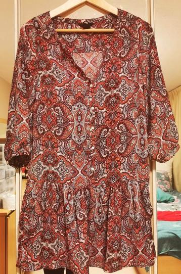 Jurk blouesejurk paars roze blauw oranje print beschikbaar voor biedingen