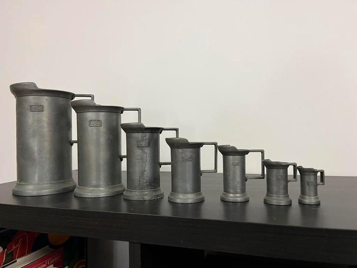 Tinnen Maatkannen Set - 7 stuks, Antiek en Kunst, Antiek | Tin, Ophalen of Verzenden