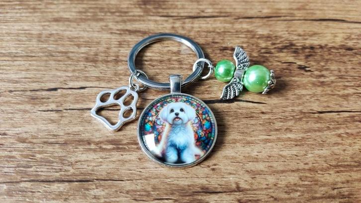 Tas/Sleutelhanger Maltezer cabochon met beschermengeltje, Dieren en Toebehoren, Honden-accessoires, Nieuw, Verzenden