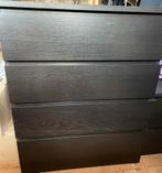Malm set o.a. 2p bed, bureau, ladekast van ikea zwart bruin, Ophalen, Zwart, Tweepersoons, 140 cm