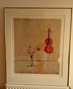 Grote prent tekening met viool en bloemenvaasje, Ophalen