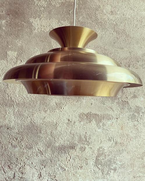 Dijkstra goudkleurige hanglamp , jaren 70, Huis en Inrichting, Lampen | Hanglampen, Gebruikt, Minder dan 50 cm, Metaal, Ophalen of Verzenden