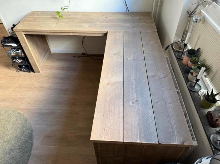 Steigerhouten Hoekbureau, Huis en Inrichting, Bureaus, Zo goed als nieuw, Bureau, Ophalen