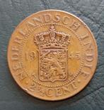 Nederlands Indië 2 1/2 Cent 1945 munt, Ophalen of Verzenden, Koningin Wilhelmina, Overige waardes, Losse munt
