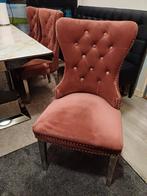 Luxe roze velvet 6 stoelen met zilveren details, Huis en Inrichting, Stoelen, Gebruikt, Luxe, Ophalen of Verzenden, Metaal