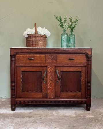 Vintage eiken wasmeubel commode dressoir marmeren blad beschikbaar voor biedingen