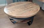 Salontafel Mangohout met opbergruimte 70 cm, Ophalen, 50 tot 100 cm, Rond, 50 tot 100 cm